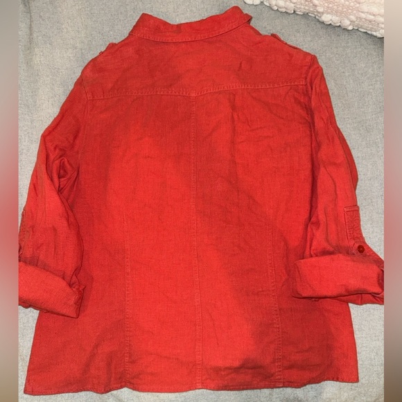 Linen Burnt Orange Fall Color Woman’s Rolled Sleeved Top - Picture 9 of 9